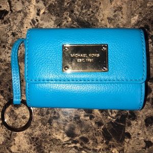 Blue mini Michael Kors ID card holder keychain